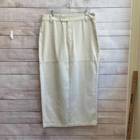 PRINCESS POLLY DENIM MAXI SKIRT IN‎ CREAM - Picture 1 of 8